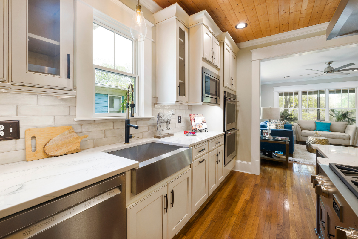 Florida coastal kitchen and open shelving